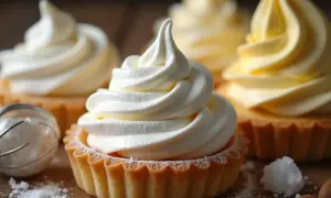 Douceurs crémeuses, des tartelettes garnies d'une chantilly aérienne, comme du blanc en neige, saupoudrées de sucre glace.