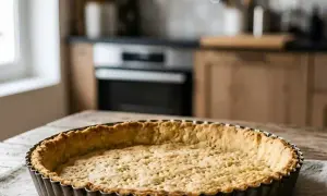 Pâte sablée traditionnelle dorée dans son moule, prête pour une garniture gourmande. Une base parfaite pour toutes vos tartes.