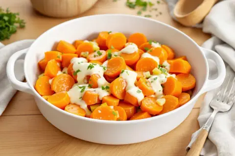 Carottes Vichy à la crème, tendres et savoureuses, garnies de persil frais. Un délice simple pour accompagner vos plats.