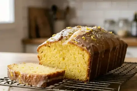 Un délicieux cake au citron, glacé et parsemé de zestes, attend d'être dégusté sur une grille.