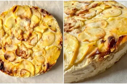Une délicieuse tourte pomme de terre, dorée et croustillante, prête à être dégustée.
