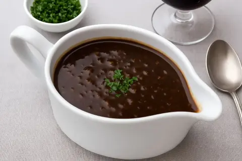 Sauce bordelaise recette : une sauce riche et onctueuse, garnie de persil frais, prête à sublimer vos plats.