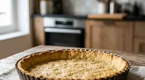 Pâte sablée traditionnelle dorée dans son moule, prête pour une garniture gourmande. Une base parfaite pour toutes vos tartes.