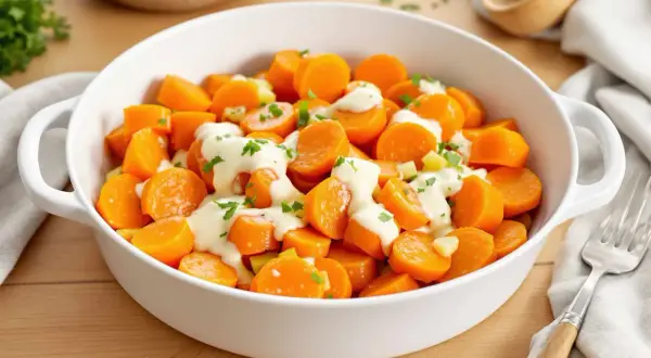 Carottes Vichy à la crème, tendres et savoureuses, garnies de persil frais. Un délice simple pour accompagner vos plats.