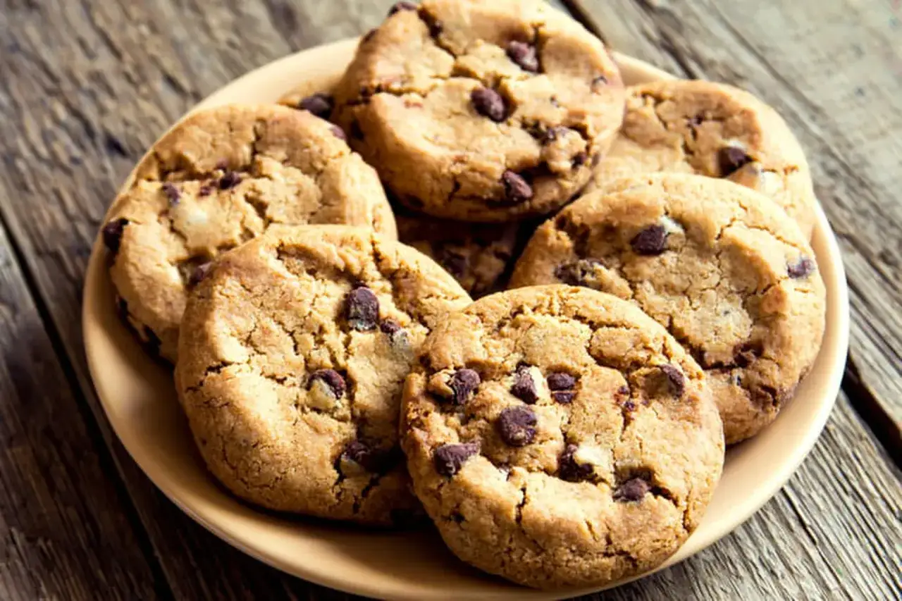 Assiette de cookies aux pépites de chocolat, parfaits pour une recette facile et gourmande.
