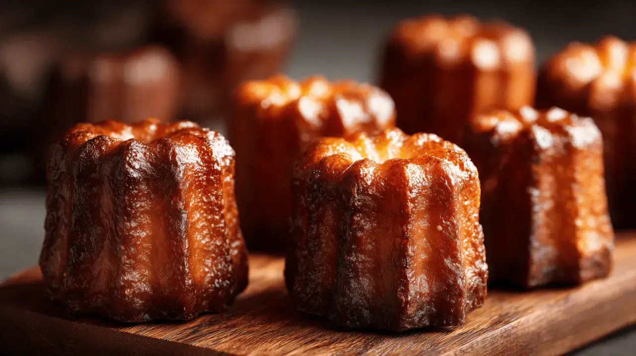Des cannelés dorés et caramélisés, parfaits pour une recette de cannelés réussie. Leur croûte craquante et leur cœur moelleux invitent à la dégustation.