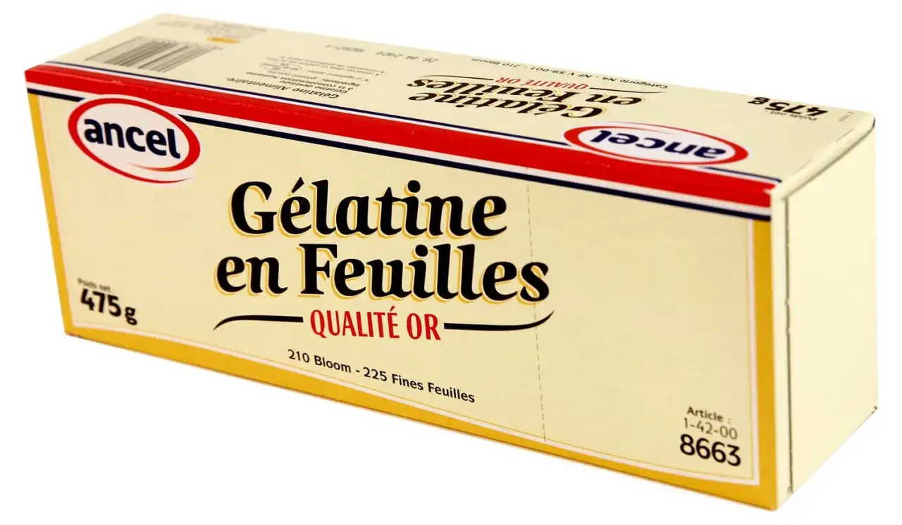 Boîte de gélatine en feuilles Ancel, qualité or, 475g. Idéale pour vos desserts.
